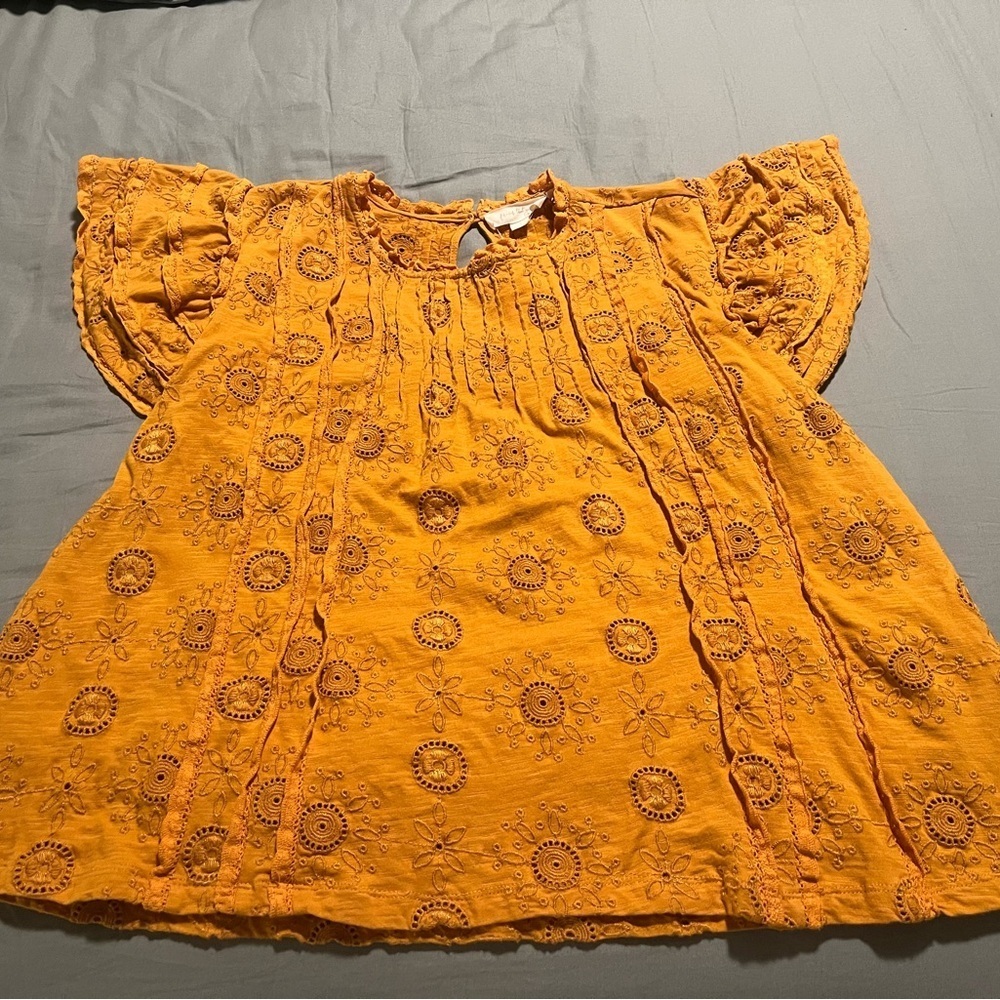 Anthropologie Forever That Girl Orange Ruffled Flutter Sleeve Blouse